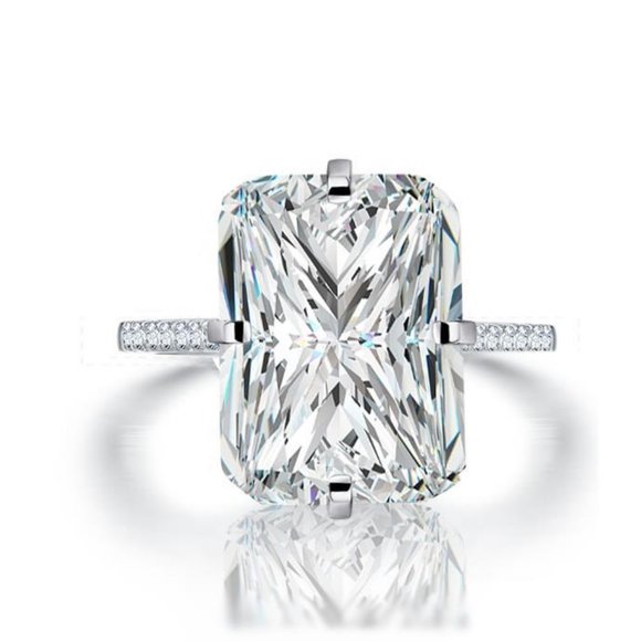 NEW 8 ct Radiant Cut 925 Silver Diamond Ring - Picture 8 of 8